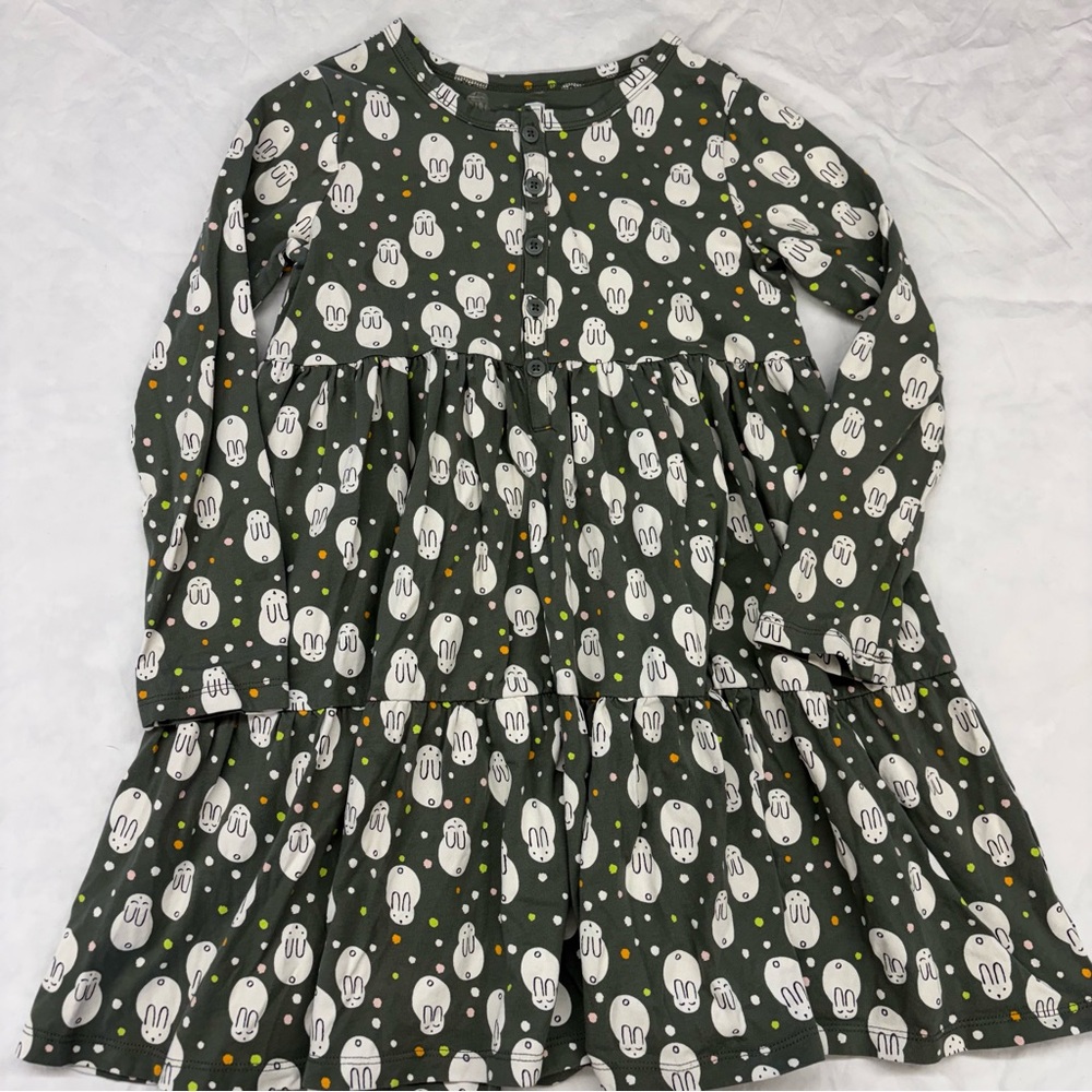 Tea Collection Green Bunny Dress‎ Long Sleeve Size 7 VGUC